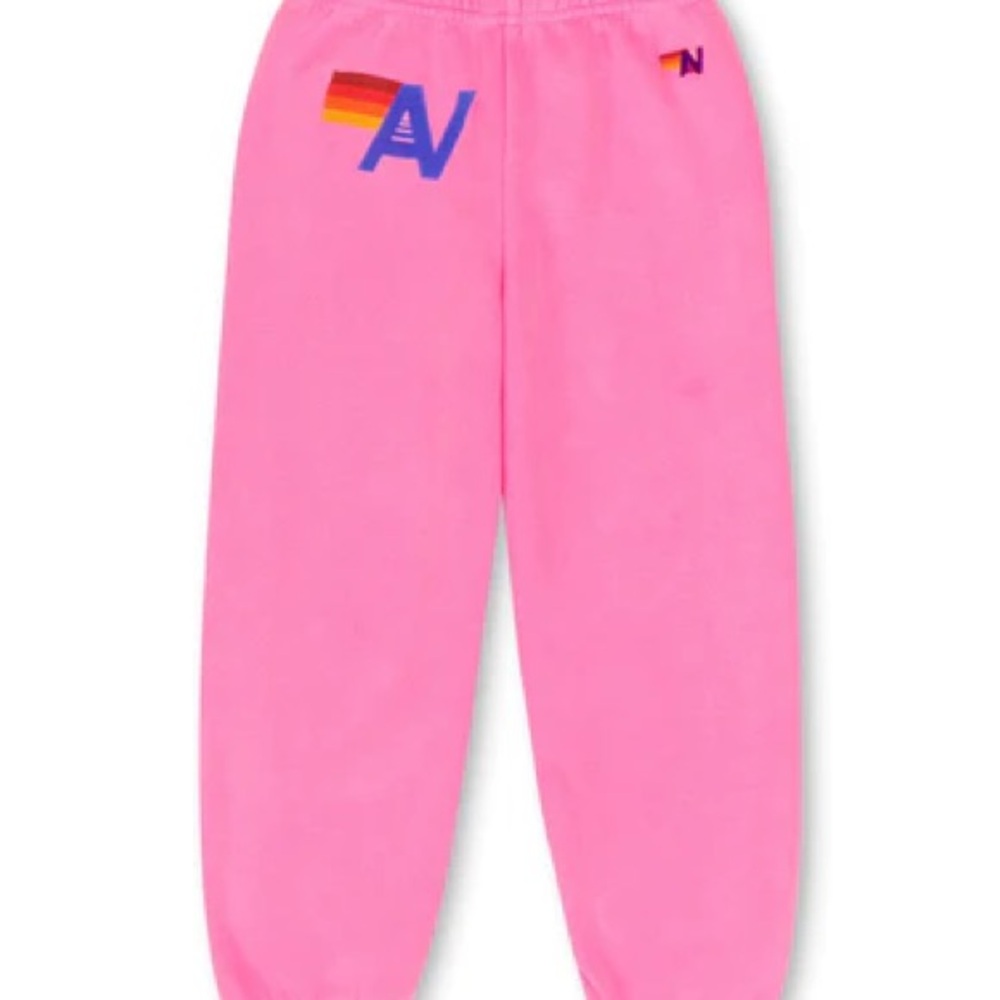 Aviator Nation Kids Pink Joggers with Rainbow Detail
